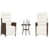 vidaXL 3 Piece Bistro Set with Cushions Brown Poly Rattan - Brown and Cream - 2 of 4