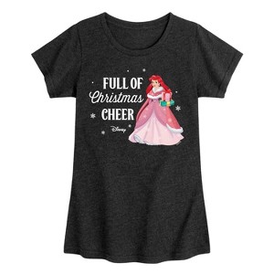 Girls' - Disney - Full Of Christmas Cheer Ariel Fitted Short Sleeve Graphic T-Shirt - 1 of 4