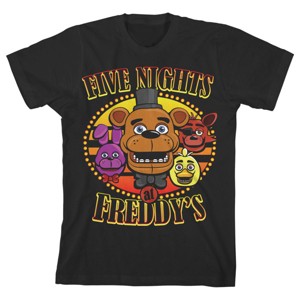 Five Nights at Freddy's Freddy Fazbear and Friends Boy's Black T-shirt - 1 of 1