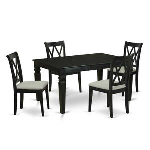 HomeStock 5-Piece Rectangle Black Finish Solid Wood Top Dining table with 4-Chairs with Butterfly Leaf Cross Back - 1 of 4