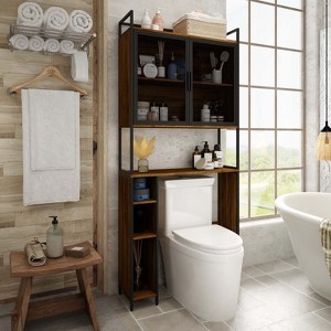Famapy Industrial Bathroom Storage Rack with Metal Mesh Doors and Over-The-Toilet Design - 1 of 4