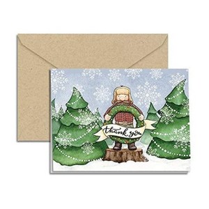 Paper Frenzy Winter Lumberjack Christmas Holiday Thank You Note Cards with Kraft Envelopes - 25 pack - 1 of 2