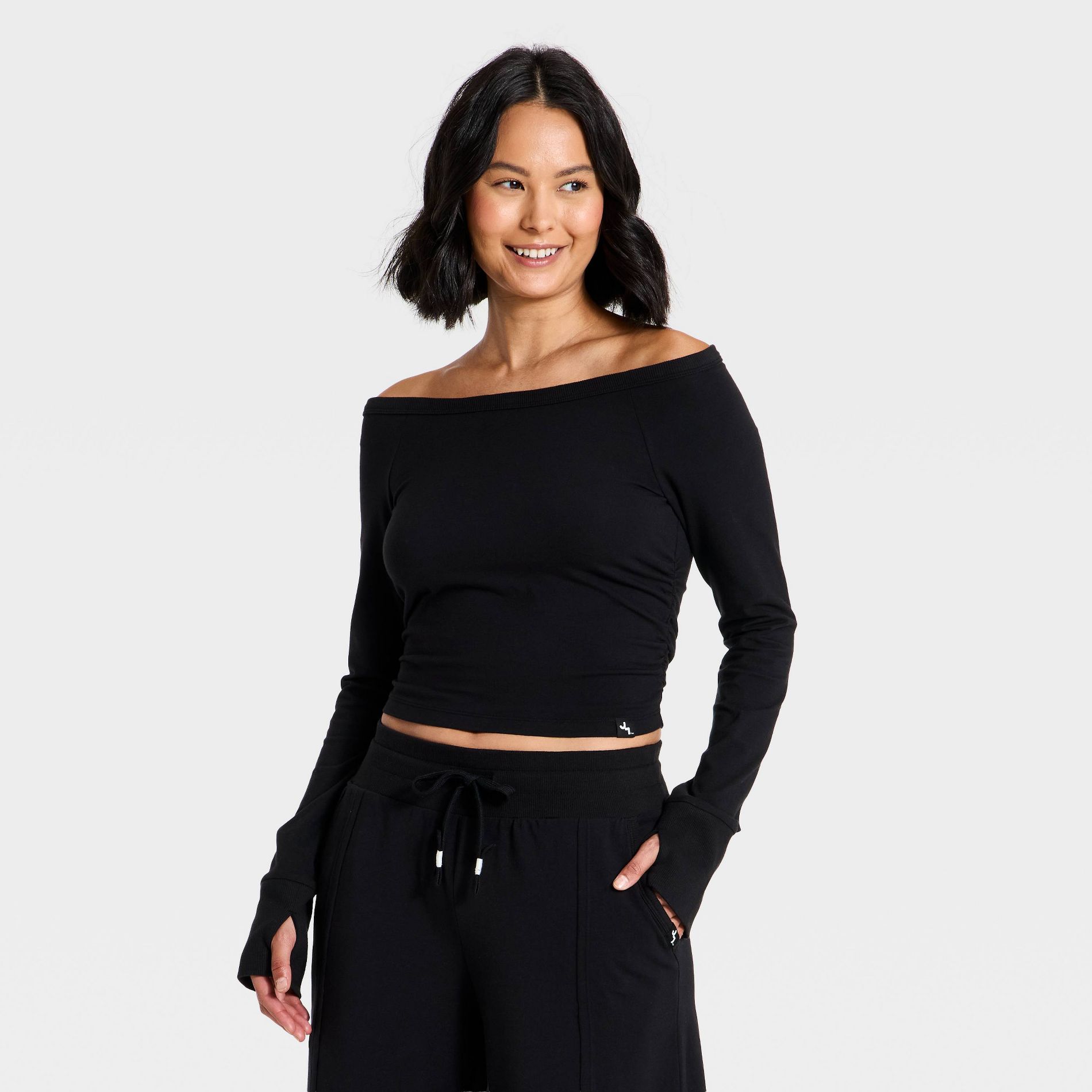 Women's Off The Shoulder Washed Jersey Active Pullover - JoyLab™