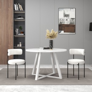 NicBex Round Dining Room Table Set for 2 Morden Dining Room Table with 2 Boucle Chairs and Trestle Base for Kitchen - 1 of 4