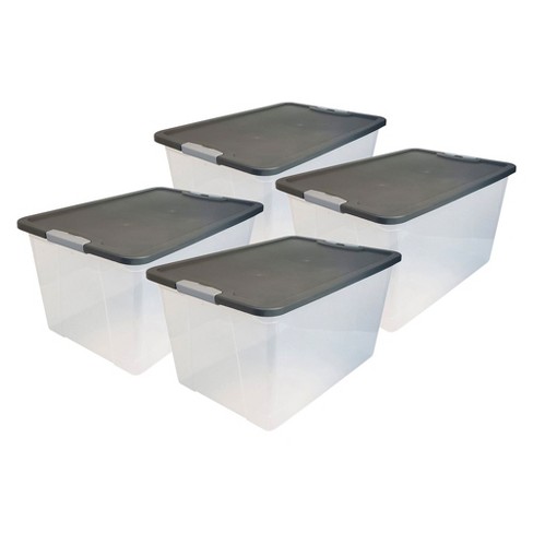 Homz 15 qt Stackable Plastic Storage Container w/Snaplock Lid, Gray (4 Pack)