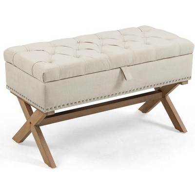 Modern Storage Bench Luxury Storage Living Room Foot Rest with Flipping Lid Upholstered Storage Rectangular Bench Beige