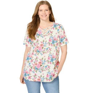Woman Within Plus Size Criss Cross Tee - 1 of 4
