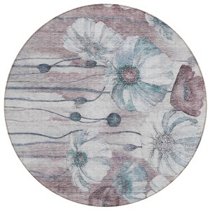 Teal Blue Aqua And Ivory Floral Washable Indoor Outdoor Area Rug - 1 of 4