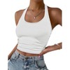 Ekouaer Women Halter Top Backless Scroop Neck Slim Stretchy Ribbed Knit Camisole Crop Tops - 3 of 4