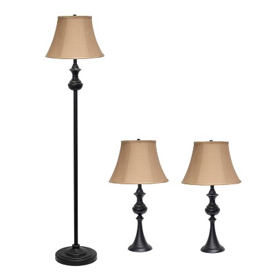 3pc Perennial Homely Traditional Valletta Metal Lamp Set with Empire Fabric Shade - Lalia Home