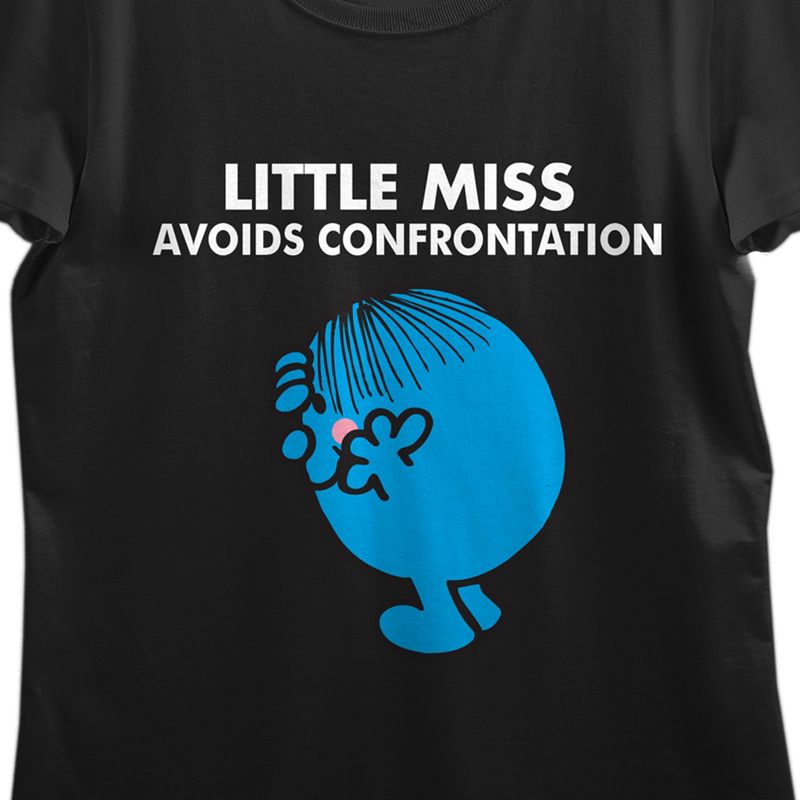 Mr. Men And Little Miss Meme Little Miss Avoids Confrontation Crew Neck Short Sleeve Women's Black T-shirt, 2 of 3