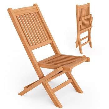 Costway Patio Folding Chair Indonesia Teak Wood Slatted Seat Natural Portable Outdoor