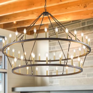 Modern Wagon Wheel Chandelier 2 Tier Farmhouse Chandeliers,Ceiling Pendant Light Fixture for Kitchen Entryway Dining Living Room - 1 of 4