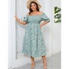 Coolmee Women's Plus Size Floral Summer Dress Puff Sleeve Smocked Ruffle Square Neck Casual Dress Cute Midi Dress - 4 of 4