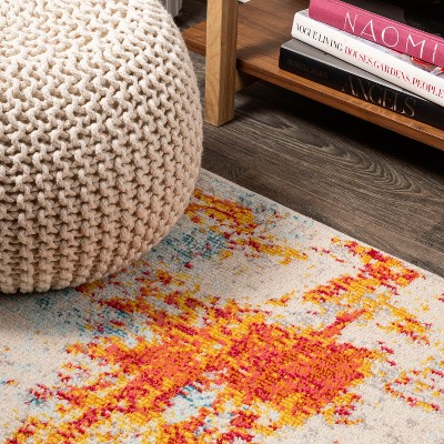 Sunset Orange and Multicolor Abstract 4' x 6' Area Rug