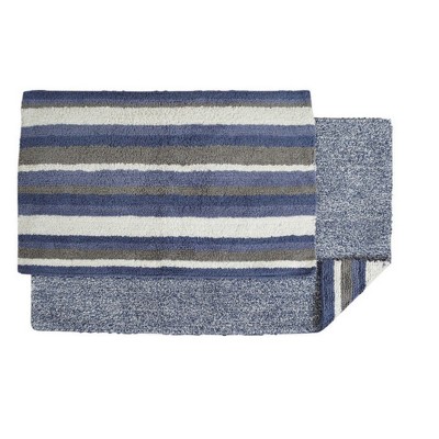 blue and white bath mat