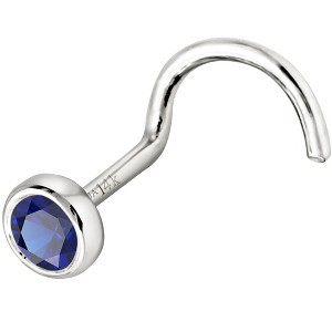 Jewelry Avalanche 22G 14K Gold Bezel-set Blue Sapphire Nose Screw Nose Stud - 1 of 3