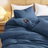 Queen Size Cotton Duvet Cover Set, Dark Navy Blue, 100 Washed Cotton, Linen - Like Textured, Breathable Percale Bedding, 3 Pieces - 4 of 4