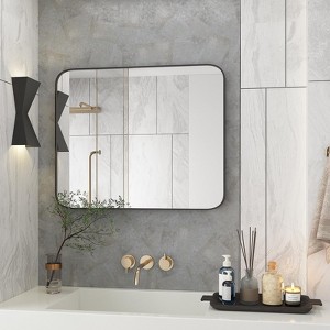 Wall-Mounted Mirrors - Premium Rectangular Bathroom Mirror, Stylish Rectangular Vanity Mirror with Black Metal Frame - Explosion-Proof - 1 of 4