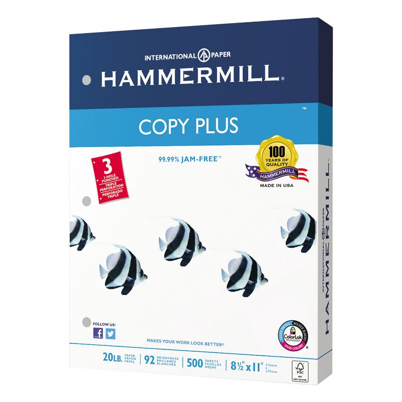Hammermill Copy Plus Copy Paper 3-Hole Punch 92 Brightness 20lb Ltr White 500 Shts/Rm 105031, 3 of 9
