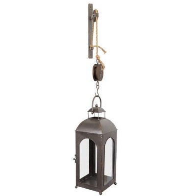 Melrose 50" French Countryside Wall Mounted Pulley Metal and Glass Lantern