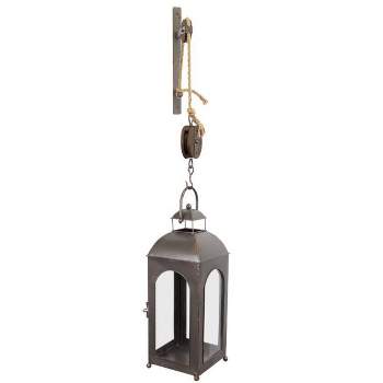 Melrose 50" French Countryside Wall Mounted Pulley Metal and Glass Lantern