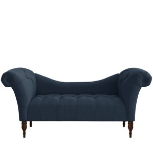 Erin Tufted Chaise Lounge Navy Linen - Cloth & Co., Blue Linen