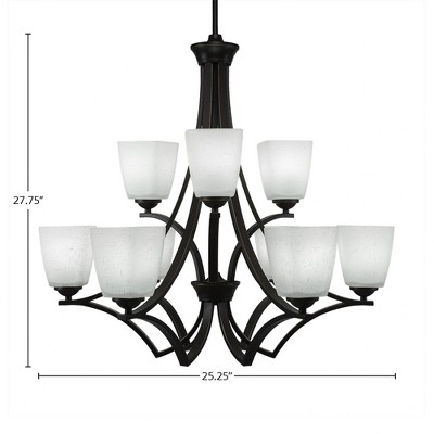 Toltec Lighting Zilo 9 - Light Chandelier in  Dark Granite with 4.5" Square White Muslin Shade