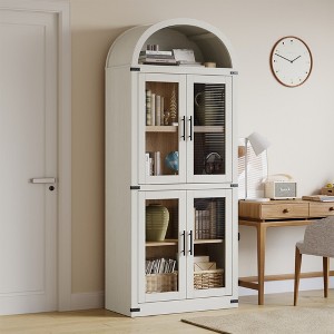 71" Tall Arched Bookshelf, Bookcase with Open Shelf, Freestanding Wooden Display Cabinet Organizer - 1 of 4