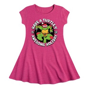 Girls' - Teenage Mutant Ninja Turtles - Have A Turtley Awesome Holiday Fit & Flair Cap Sleeve Dress - 1 of 3