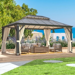 EROMMY 12'x16' Hardtop Gazebo, Permanent Outdoor Aluminum Patio Gazebo with Aluminum Composite Double Roof for Patio Lawn and Garden - 1 of 4