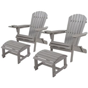 Jiallo Foldable Adirondack Chair with cup holder Conversation Set, 2 Foldable Adirondack Chairs with cup holders with Ottoman - 1 of 3