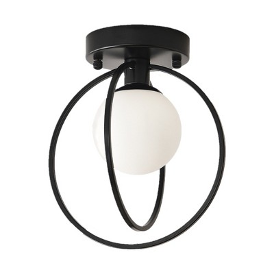PAKOKULA Modern 9.1 in. 1-Light Black Semi-Flush Mount Ceiling Light with Globe Glass Shade
