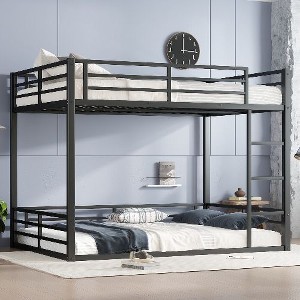 Kumasinova Minimalist Low-Floor Metal Bunk Bed with Full-Length Guardrails, Noise-Reducing Design Black Bed Frame for Kids/Teens/Guest Rooms - 1 of 4