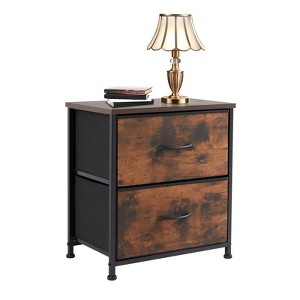 GlasFlength Nightstands Dresser Chest of Drawers, 2 Drawer Storage Corner Cabinet, Metal Frame and Wood Top, Brown 18"*11.8"*20" - 1 of 4