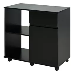 3 Drawer Mobile Lateral Filing Cabinet On Wheels Black Printer Stand with Open Storage Shelves for Home Office Wood File Cabinet 