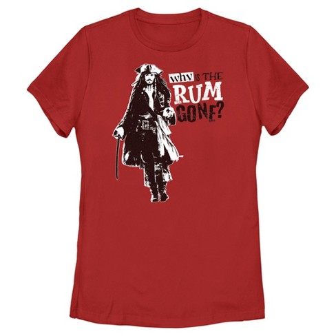 Women s Pirates of the Caribbean Dead Man s Chest Jack Sparrow Why is the Rum Gone T Shirt Red 2X Large