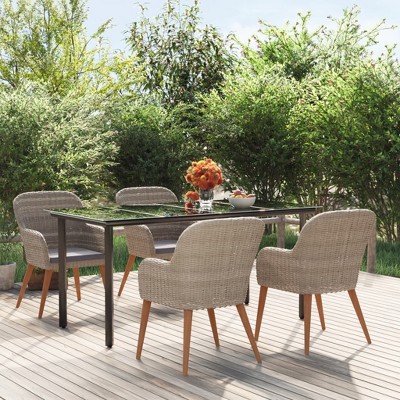 vidaXL Garden Dining Set Table: Black, Chairs: Brown, Cushions: Dark Grey