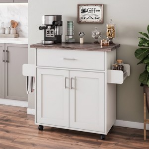 Gulches Deluxe Mobile Kitchen Island Cart with Water-Resistant Top, Storage Cabinets, Towel & Spice Rack, 45¡± W x 15.3¡± D x 35.25¡± H - 1 of 4