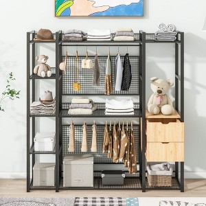69"W Open-Style Wardrobe Metal Wardrobe with 2 Drawers, Shelves and Hanging Rail-ModernLuxe - 1 of 4