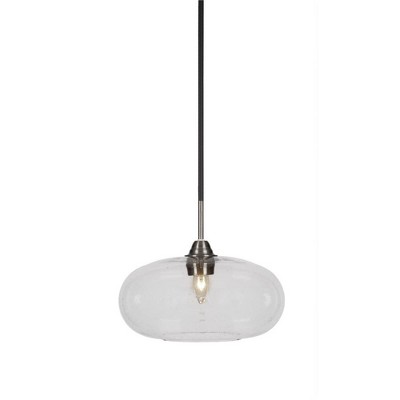 Toltec Lighting Paramount 1 - Light Pendant in  Matte Black/Brushed Nickel with 13" Clear Bubble Shade