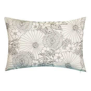21" x 14" Fine Line Embroidered Floral Decorative Lumbar Patio Throw Pillow - Edie@Home