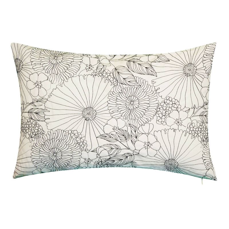 21" x 14" Fine Line Embroidered Floral Decorative Lumbar Patio Throw Pillow - Edie@Home, 1 of 7