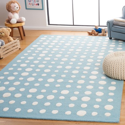 Blue and Ivory Hand-Tufted Wool Kids Polka Dot Rug, 5' x 5'