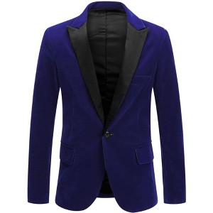 Lars Amadeus Men's One Button Party Prom Tuxedo Velvet Suit Blazer - 1 of 4