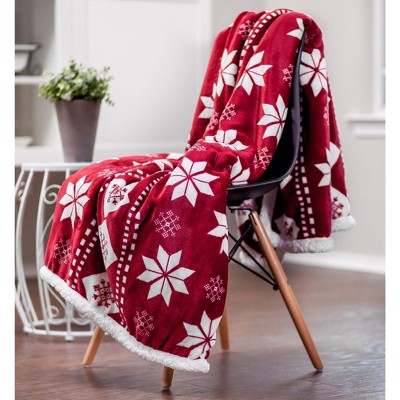 Holiday Red and White Fleece Sherpa Throw Blanket 50" x 65"