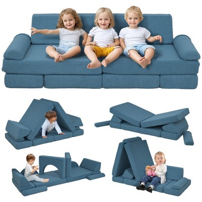 Runesay Blue 12 Pieces Modular Kids Play Couch, Convertible Foam Floor Cushions