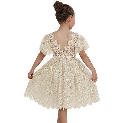 2Bunnies Paisley All-Over Lace Flutter Sleeve Flower Girl Dress Knee