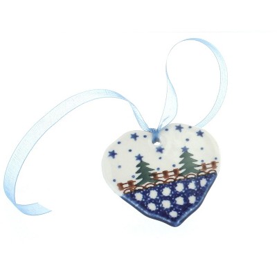 Blue Rose Polish Pottery Rustic Pines Heart Ornament