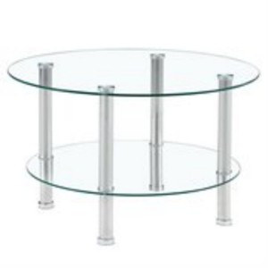 GlasFlength Double Layer Coffee Table with Round Tempered Glass Top, Modern Design, Suitable for Living Room, Patio, Silver, 27.5" * 27.5" * 16.5" - 1 of 4